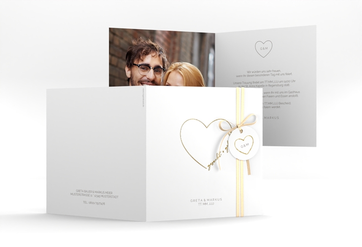 Hochzeitseinladung Lebenstraum quadr. Klappkarte weiss gold