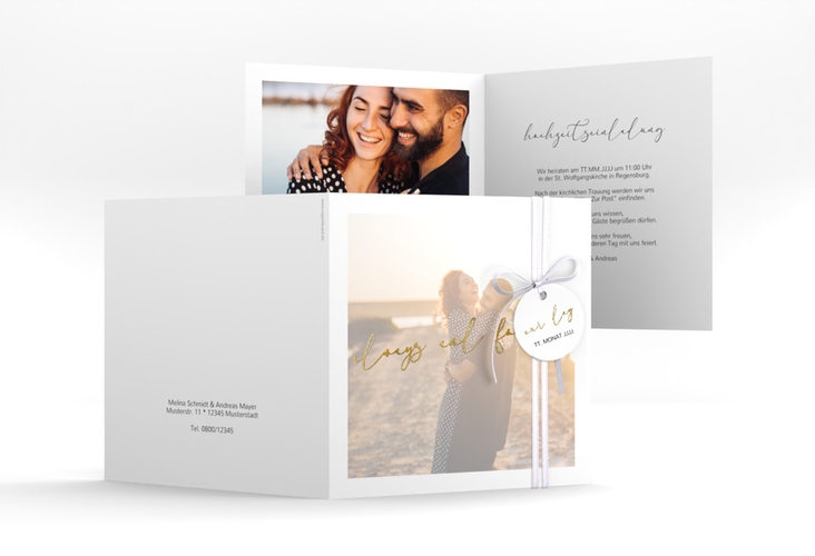 Hochzeitseinladung Lucent quadr. Klappkarte weiss gold