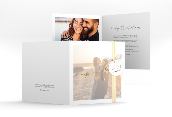 Hochzeitseinladung Lucent quadr. Klappkarte weiss gold