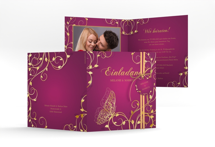 Hochzeitseinladung Eternity quadr. Klappkarte pink gold
