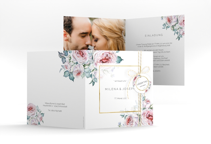 Hochzeitseinladung Embrace quadr. Klappkarte weiss gold
