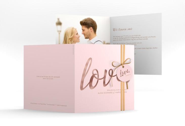 Hochzeitseinladung Glam quadr. Klappkarte rosa rosegold