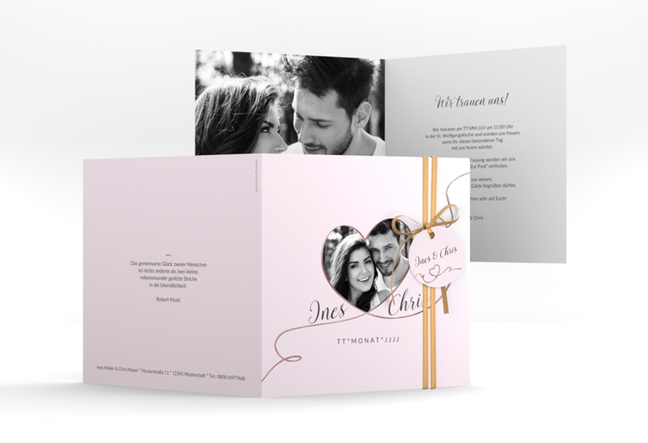 Hochzeitseinladung Dolce quadr. Klappkarte rosa rosegold