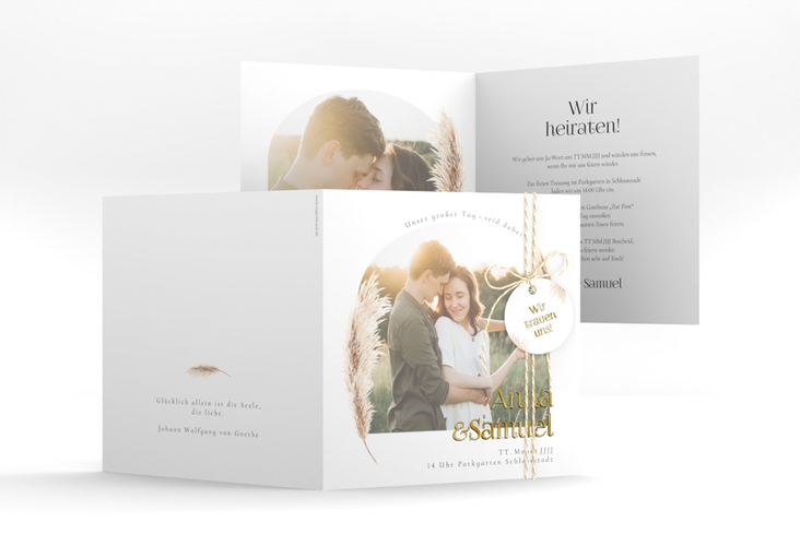 Hochzeitseinladung Boholove quadr. Klappkarte weiss gold