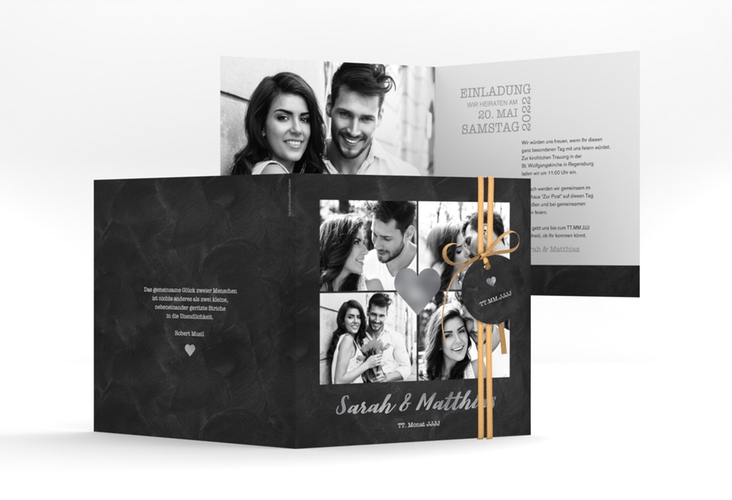 Hochzeitseinladung Sparkly quadr. Klappkarte grau silber