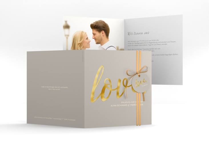 Hochzeitseinladung Glam quadr. Klappkarte grau gold