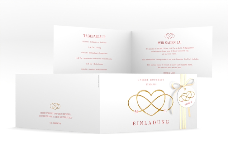 Hochzeitseinladung Infinity lange Klappkarte quer rot gold