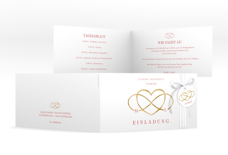 Hochzeitseinladung Infinity lange Klappkarte quer rot gold