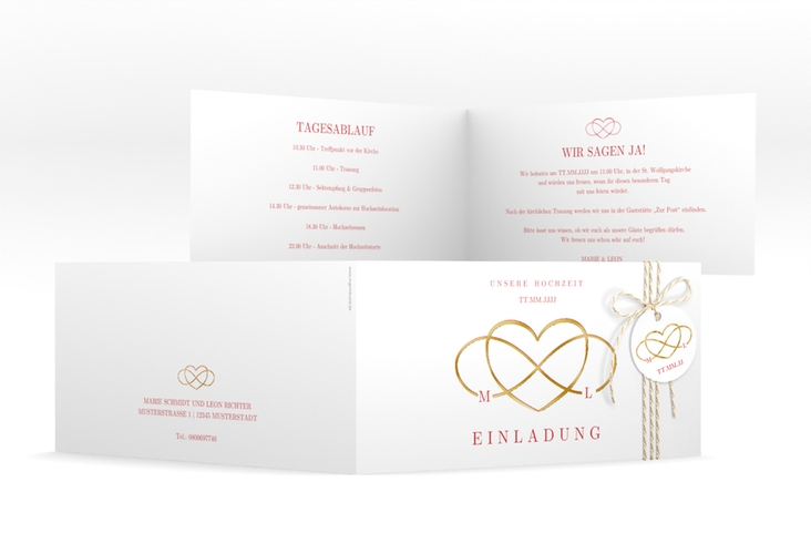 Hochzeitseinladung Infinity lange Klappkarte quer rot gold