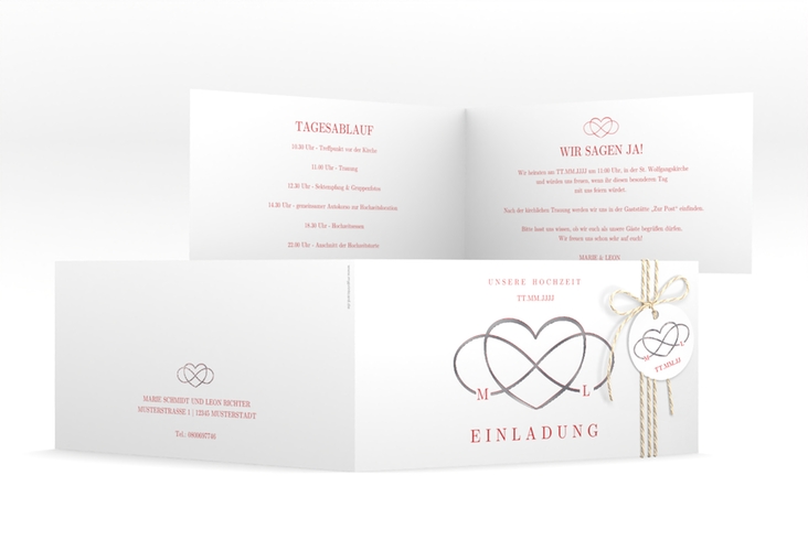 Hochzeitseinladung Infinity lange Klappkarte quer rot silber