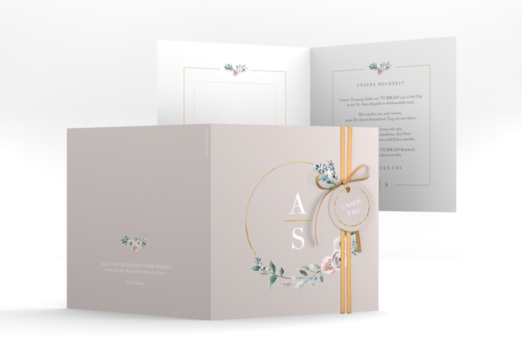 Hochzeitseinladung Symphonie quadr. Klappkarte rosa gold