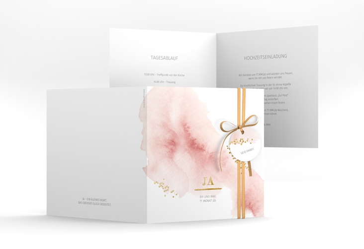 Hochzeitseinladung Pastell quadr. Klappkarte rosa gold