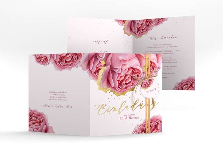 Hochzeitseinladung Cherie quadr. Klappkarte gold gold
