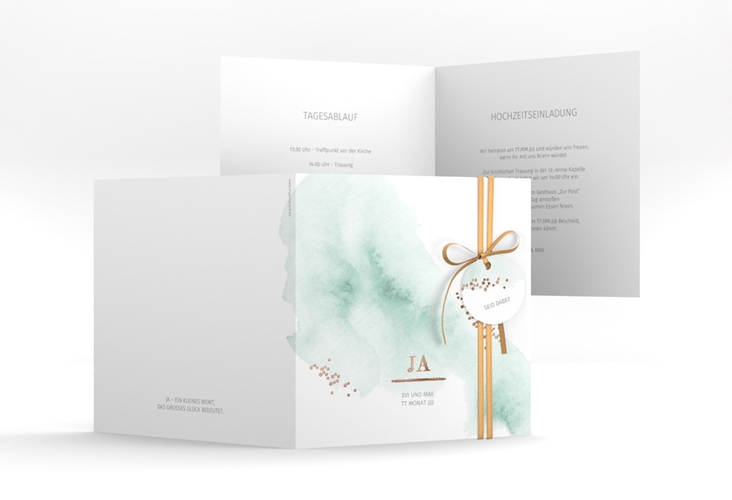 Hochzeitseinladung Pastell quadr. Klappkarte mint rosegold