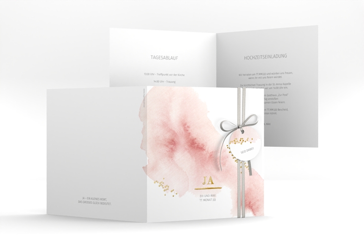 Hochzeitseinladung Pastell quadr. Klappkarte rosa gold