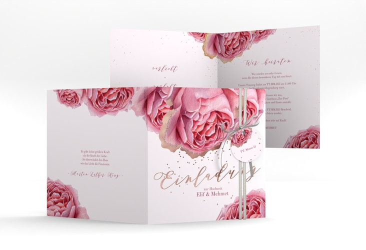 Hochzeitseinladung Cherie quadr. Klappkarte gold rosegold