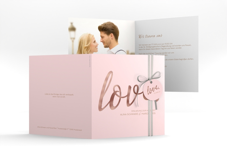 Hochzeitseinladung Glam quadr. Klappkarte rosa rosegold