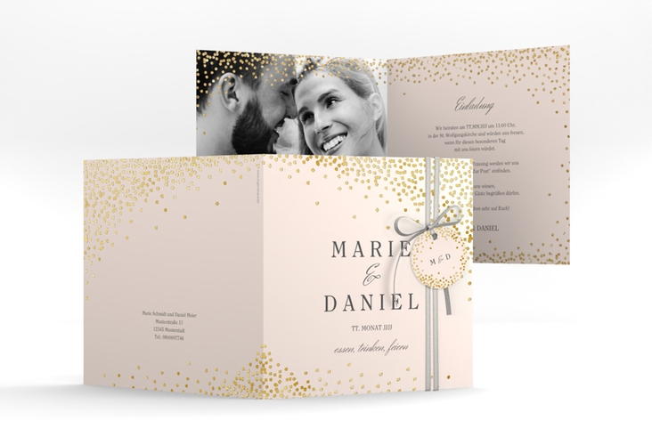 Hochzeitseinladung Glitter quadr. Klappkarte rosa gold