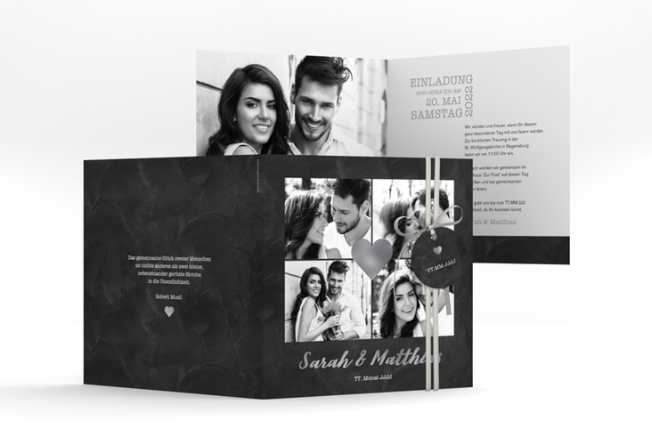 Hochzeitseinladung Sparkly quadr. Klappkarte grau silber