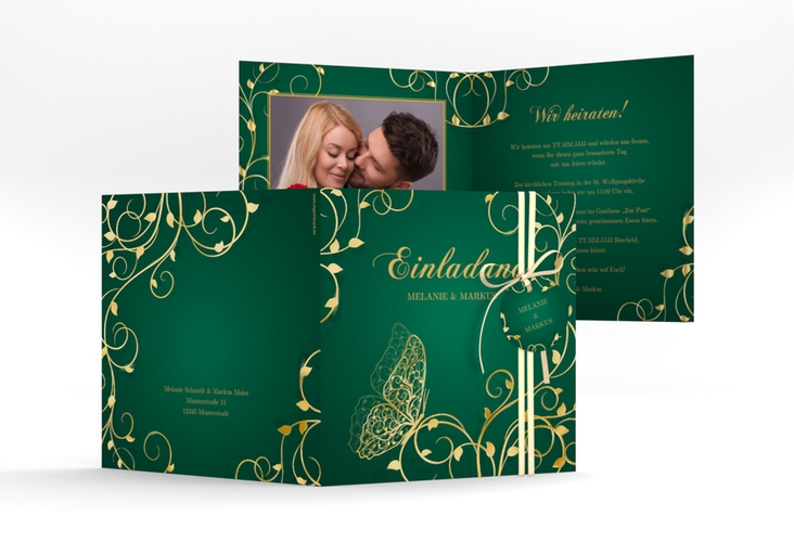 Hochzeitseinladung Eternity quadr. Klappkarte gruen gold