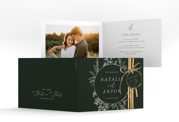 Hochzeitseinladung Herbs A6 Klappkarte quer silber