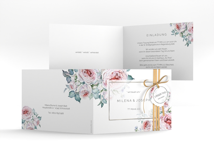 Hochzeitseinladung Embrace A6 Klappkarte quer silber