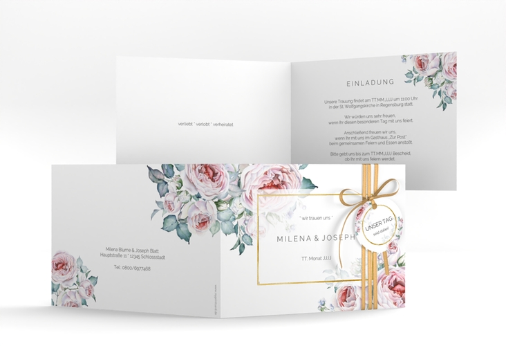 Hochzeitseinladung Embrace A6 Klappkarte quer gold