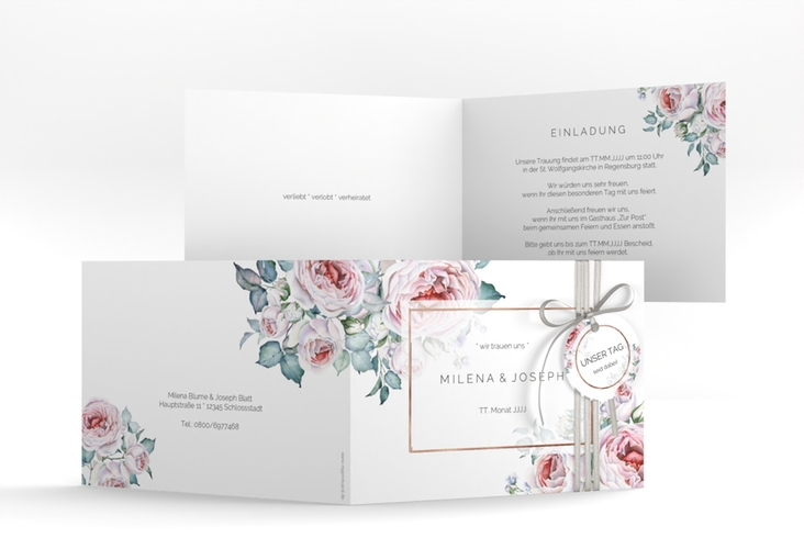 Hochzeitseinladung Embrace A6 Klappkarte quer rosegold