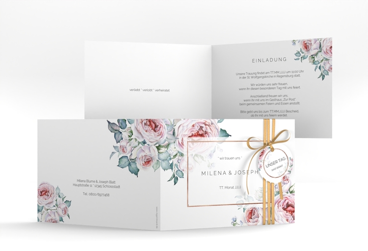 Hochzeitseinladung Embrace A6 Klappkarte quer rosegold
