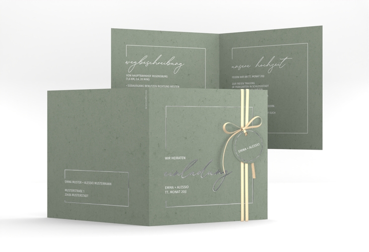 Hochzeitseinladung Simple Line quadr. Klappkarte gruen silber
