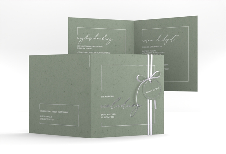 Hochzeitseinladung Simple Line quadr. Klappkarte gruen silber