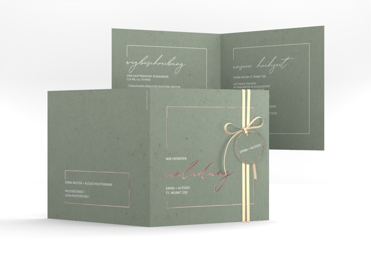 Hochzeitseinladung Simple Line quadr. Klappkarte gruen rosegold