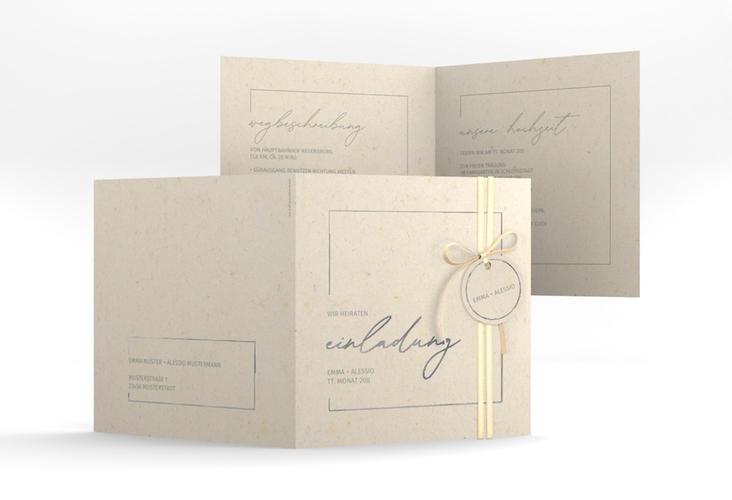 Hochzeitseinladung Simple Line quadr. Klappkarte beige silber
