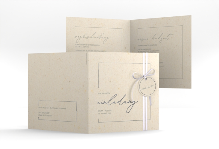Hochzeitseinladung Simple Line quadr. Klappkarte beige silber
