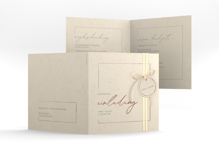 Hochzeitseinladung Simple Line quadr. Klappkarte beige rosegold