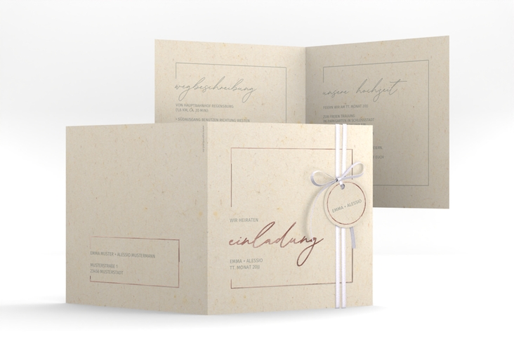 Hochzeitseinladung Simple Line quadr. Klappkarte beige rosegold