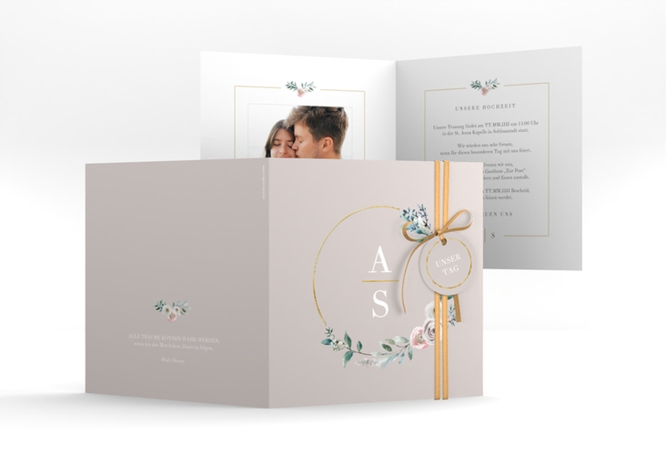 Hochzeitseinladung Symphonie quadr. Klappkarte rosa gold