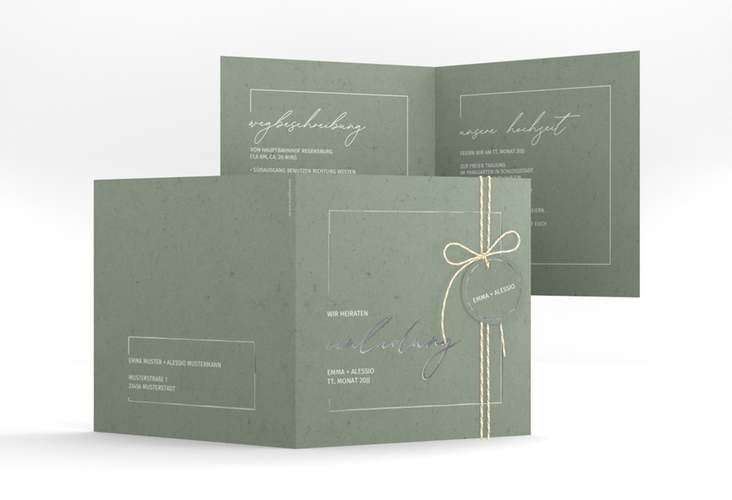 Hochzeitseinladung Simple Line quadr. Klappkarte gruen silber