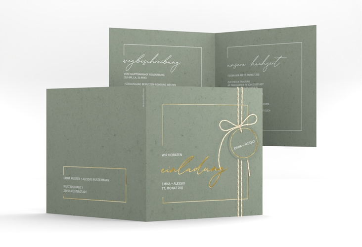 Hochzeitseinladung Simple Line quadr. Klappkarte gruen gold