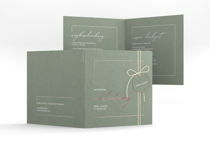 Hochzeitseinladung Simple Line quadr. Klappkarte gruen rosegold