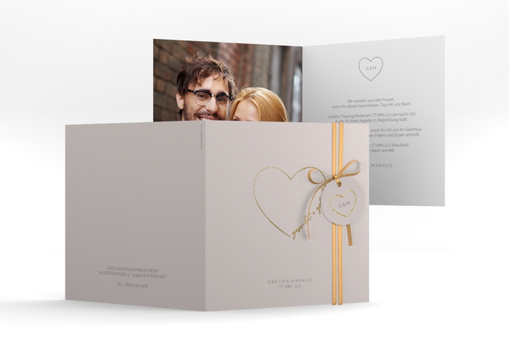 Hochzeitseinladung Lebenstraum quadr. Klappkarte grau gold
