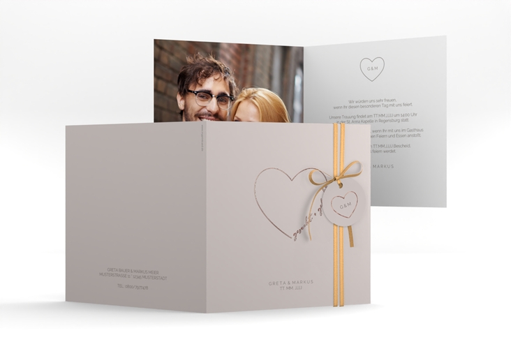Hochzeitseinladung Lebenstraum quadr. Klappkarte grau rosegold