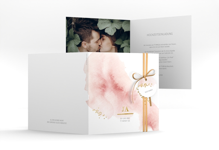 Hochzeitseinladung Pastell quadr. Klappkarte rosa gold