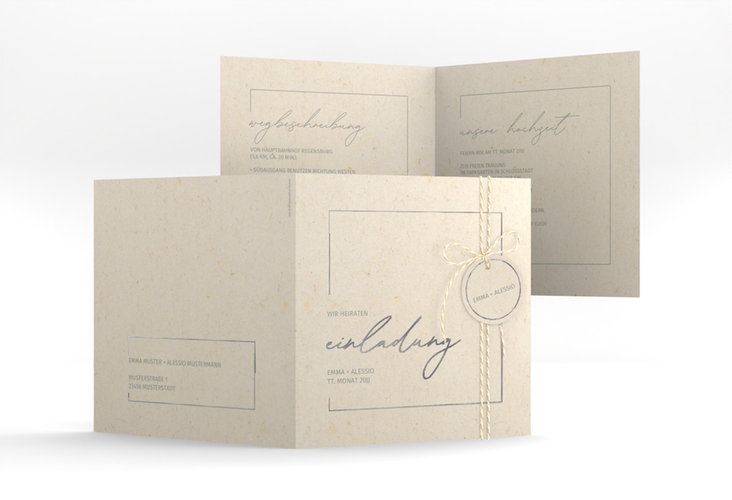 Hochzeitseinladung Simple Line quadr. Klappkarte beige silber