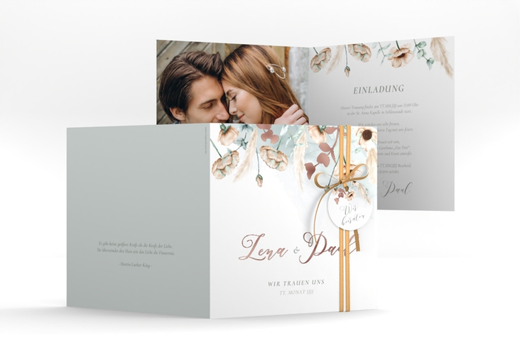 Hochzeitseinladung Anemone quadr. Klappkarte mint rosegold