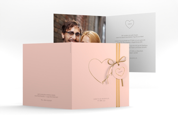Hochzeitseinladung Lebenstraum quadr. Klappkarte rosa gold