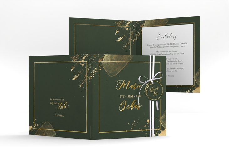 Hochzeitseinladung Emerald quadr. Klappkarte gruen gold