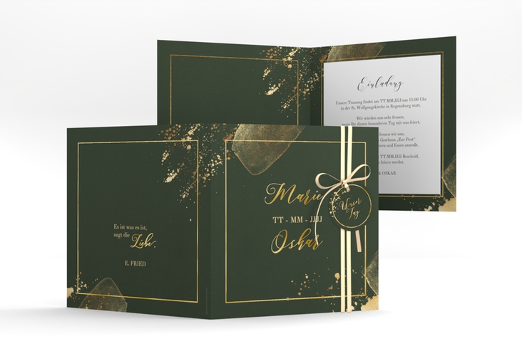 Hochzeitseinladung Emerald quadr. Klappkarte gruen gold