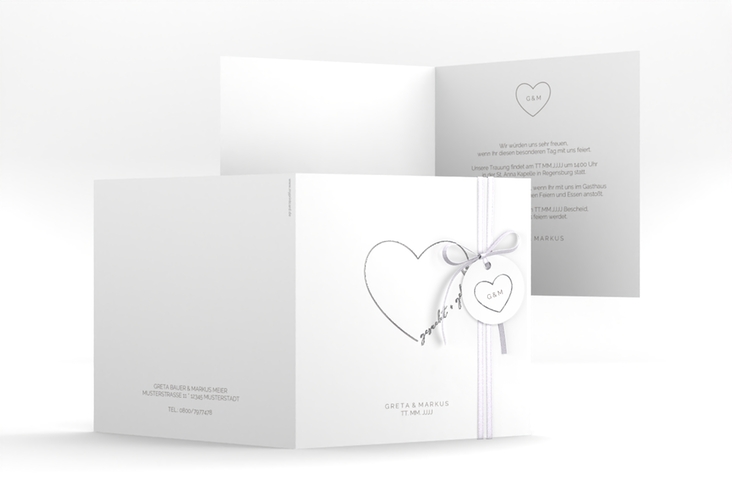 Hochzeitseinladung Lebenstraum quadr. Klappkarte weiss silber