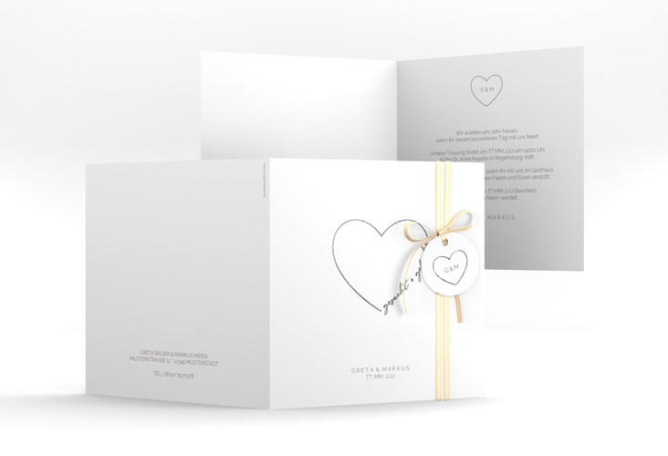 Hochzeitseinladung Lebenstraum quadr. Klappkarte weiss silber